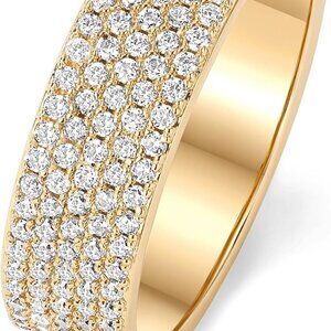 14K Gold Plated Cubic Zirconia Wide Eternity Statement Rings | CZ Stackable Wedd